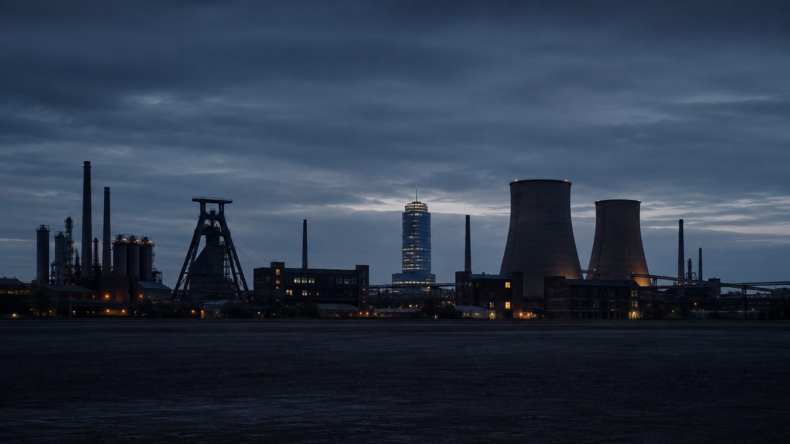 Industrieskyline der Metropole Ruhr zur blauen Stunde